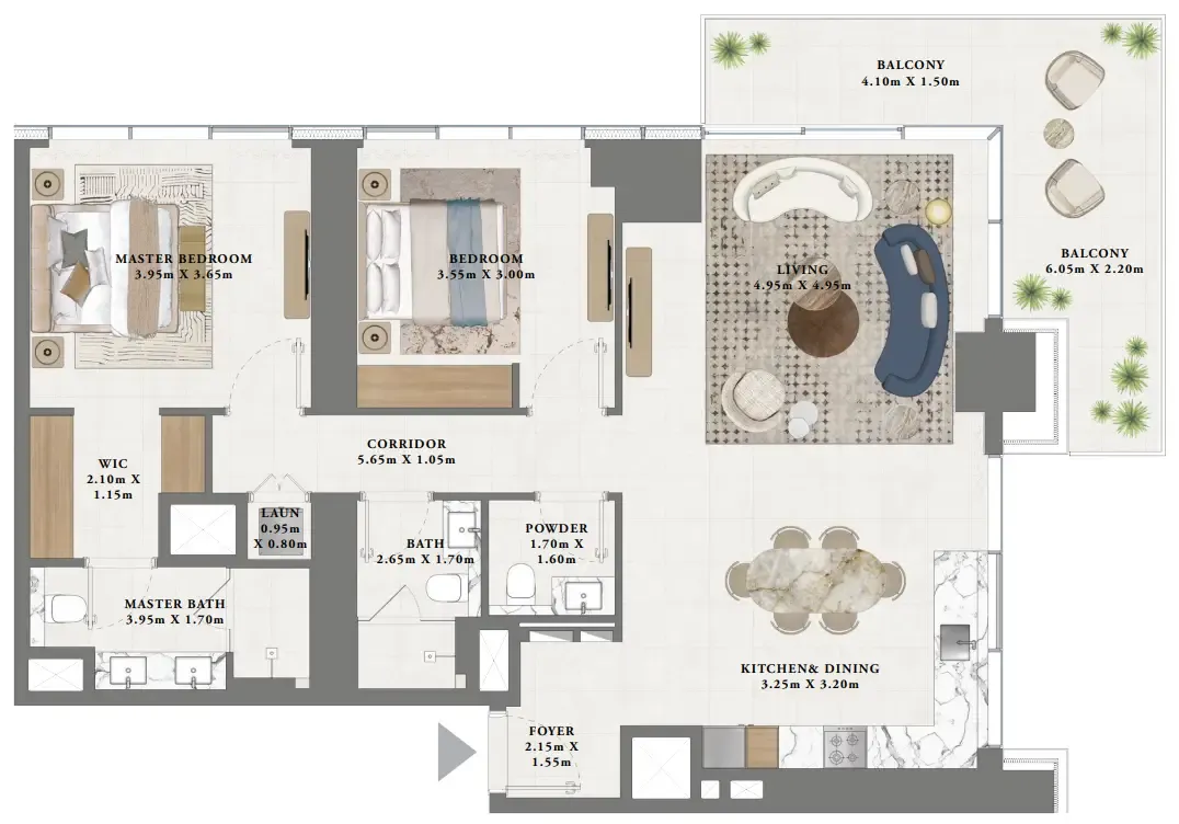 2 bedrooms floor plan