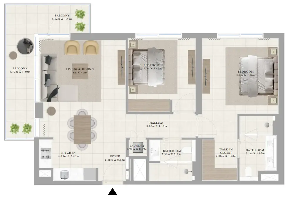 2 bedrooms floor plan