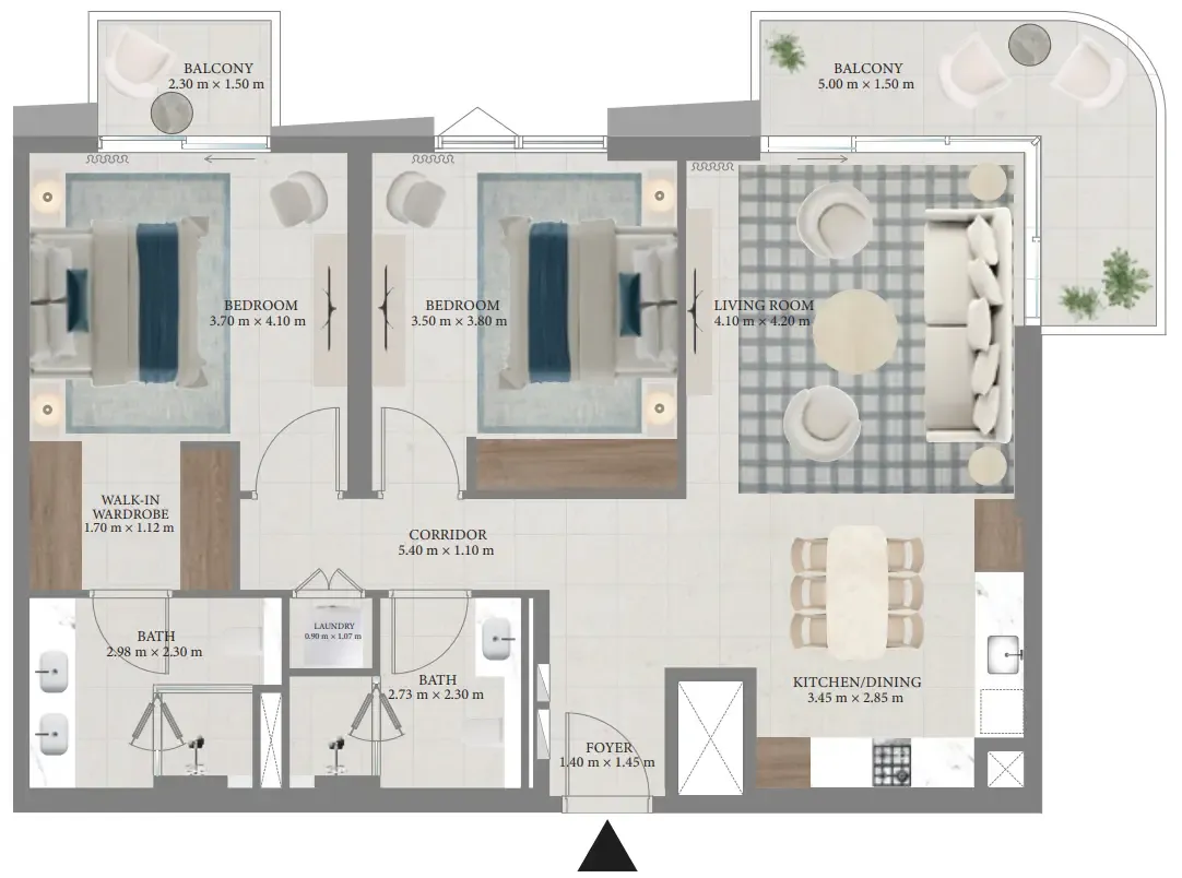 2 bedrooms floor plan