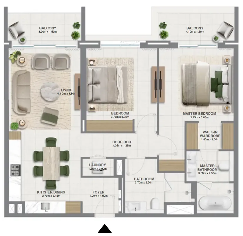2 bedrooms floor plan