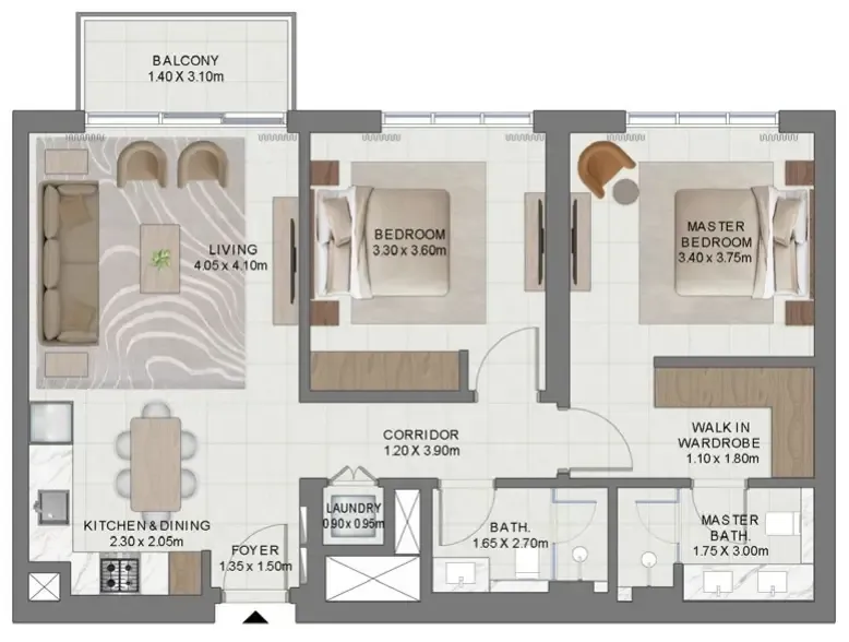 2 bedrooms floor plan