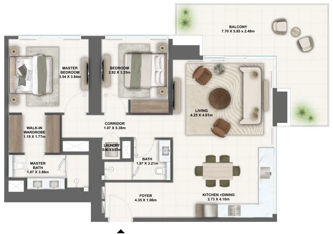 2 bedrooms floor plan