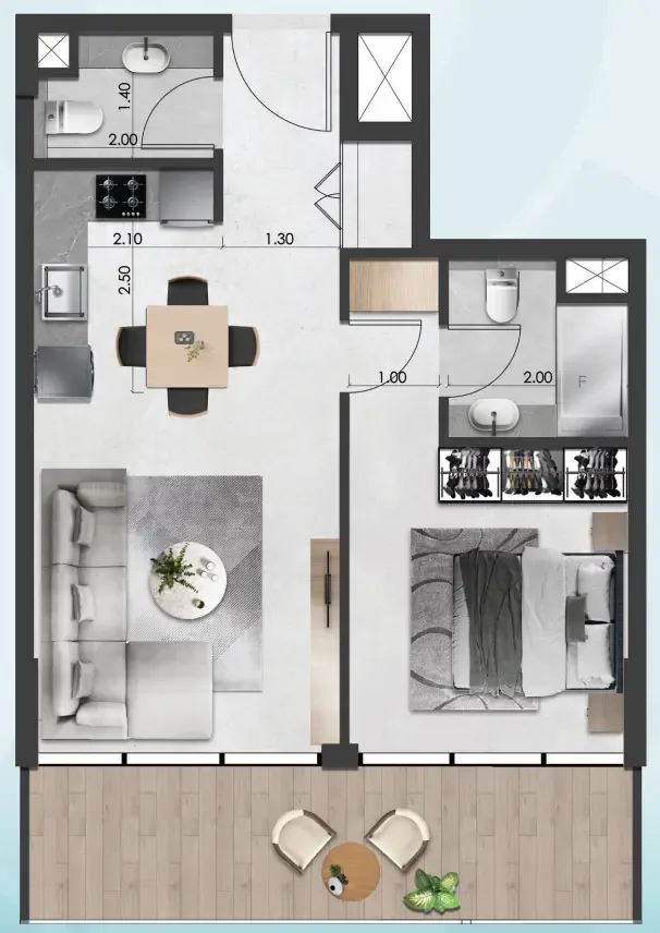 1 bedroom floor plan