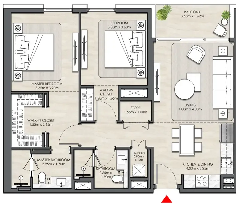 2 bedrooms floor plan