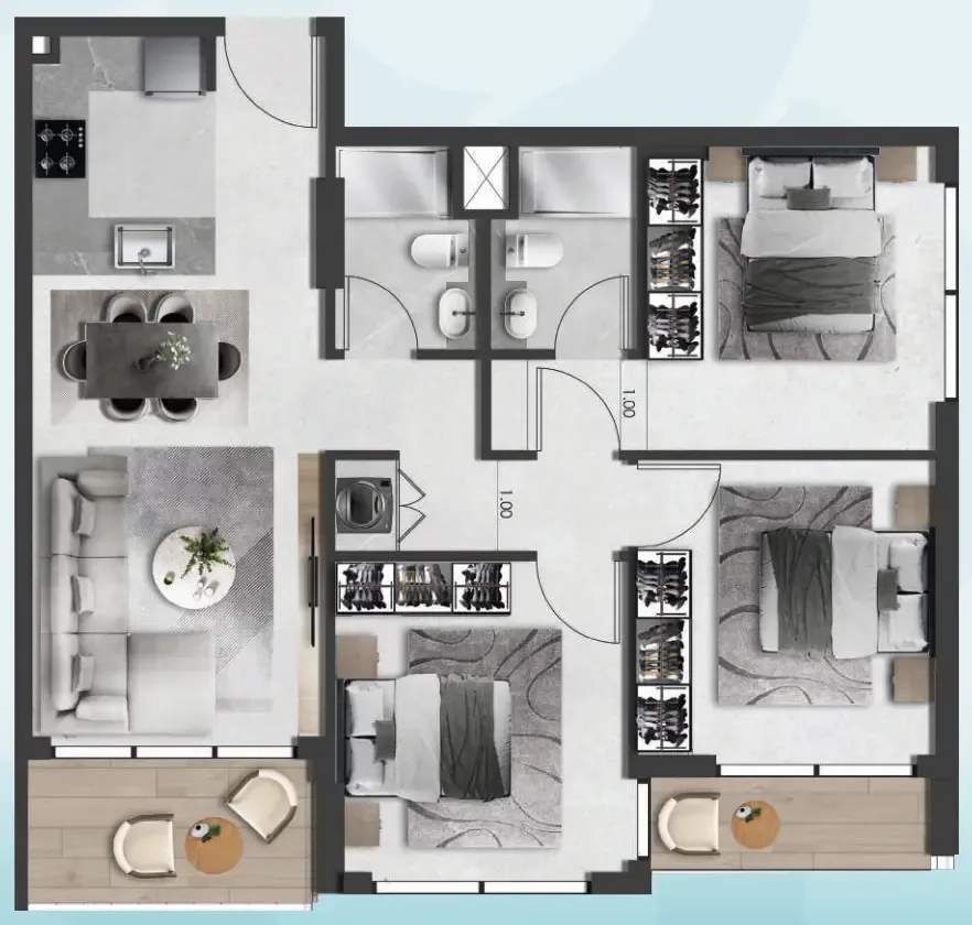 3 bedrooms floor plan