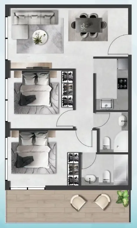 2 bedrooms floor plan