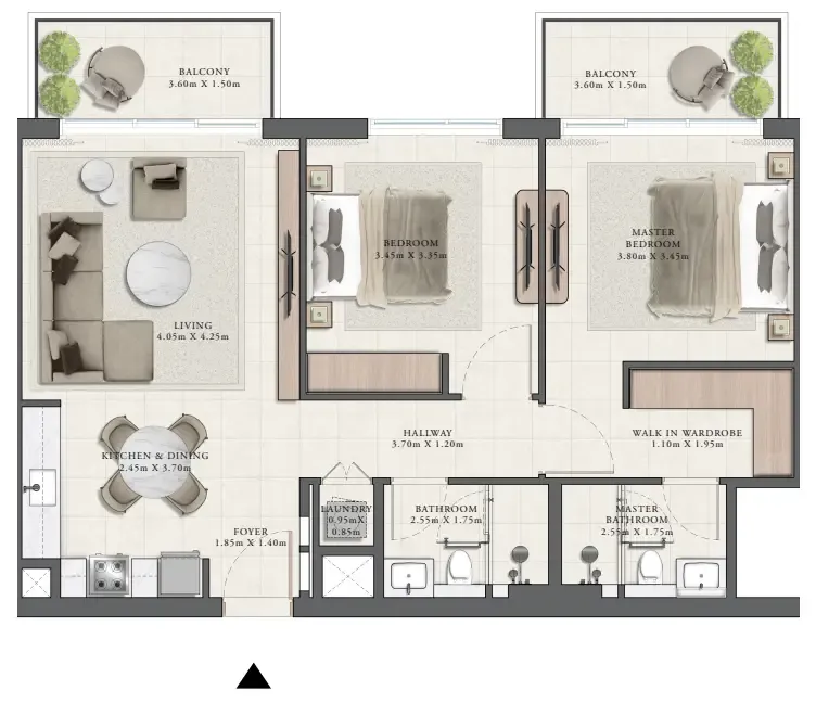 2 bedrooms floor plan