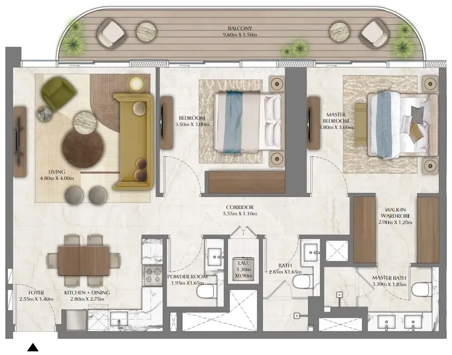 2 bedrooms floor plan
