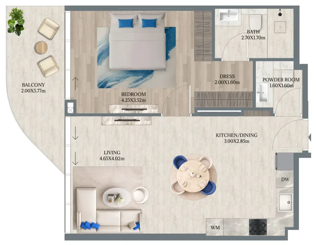 1 bedroom floor plan