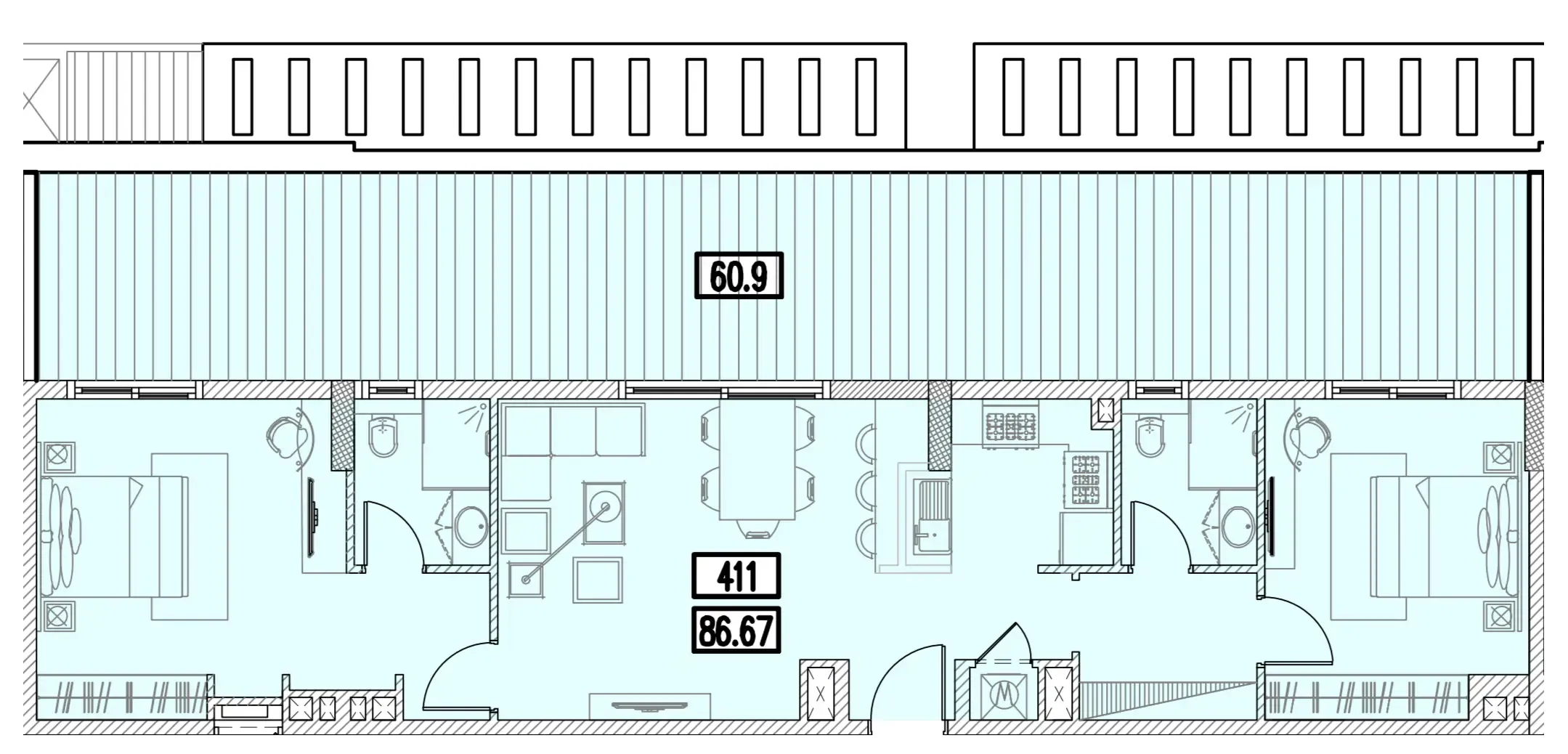 2 bedrooms floor plan