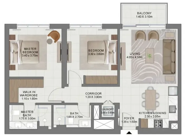 2 bedrooms floor plan