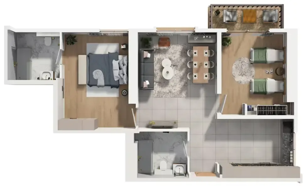 2 bedrooms floor plan