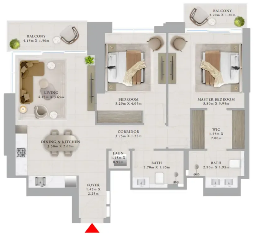 2 bedrooms floor plan
