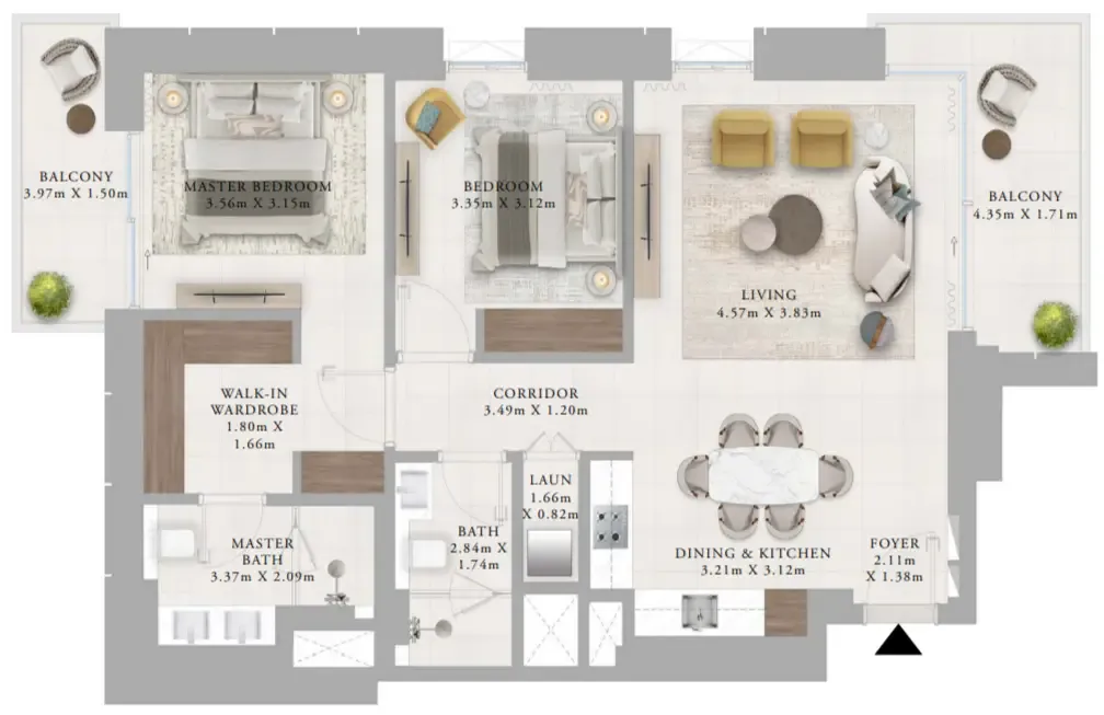 2 bedrooms floor plan