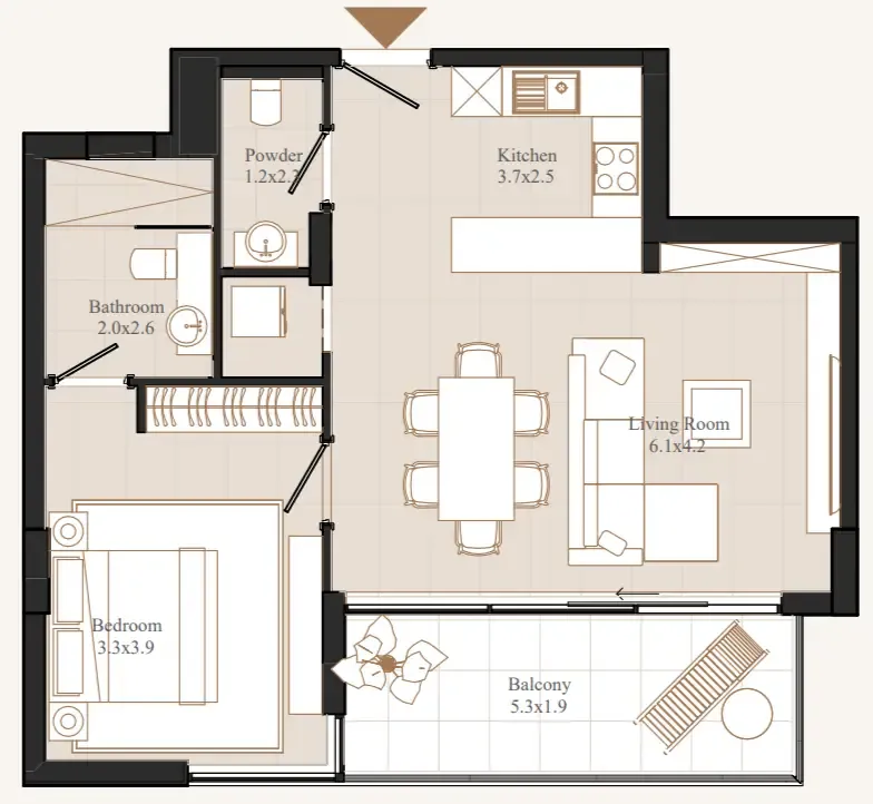 1 bedroom floor plan