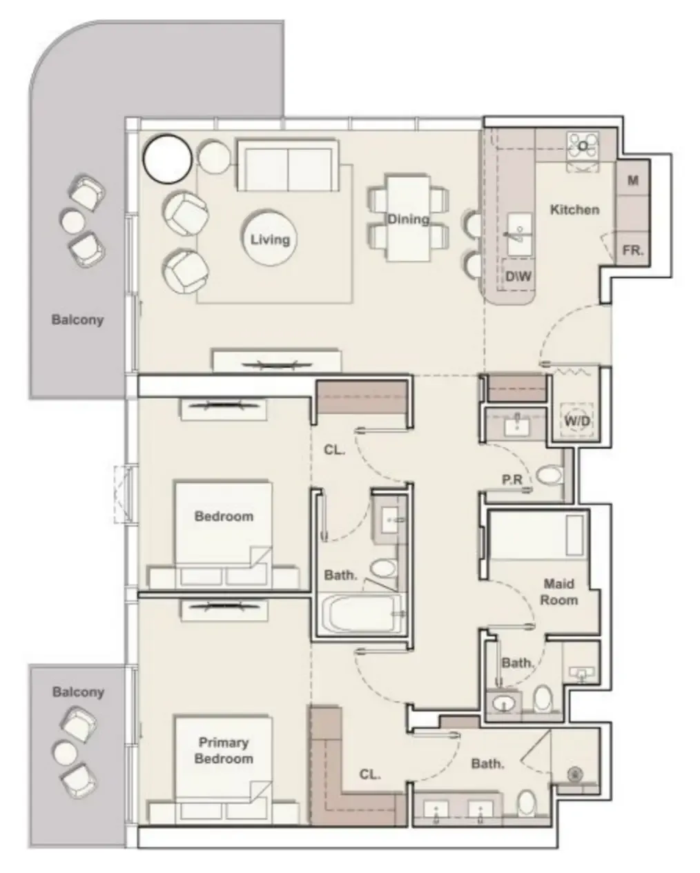 2 bedrooms floor plan