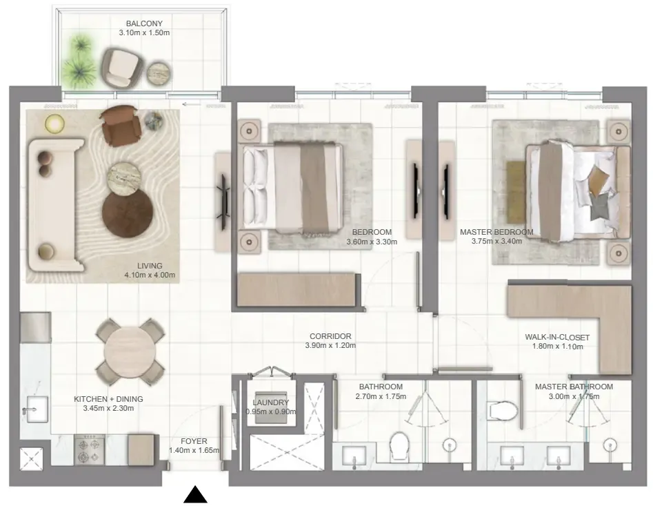 2 bedrooms floor plan