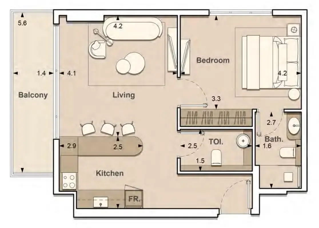S and S Lume Residences 1BR floor plan