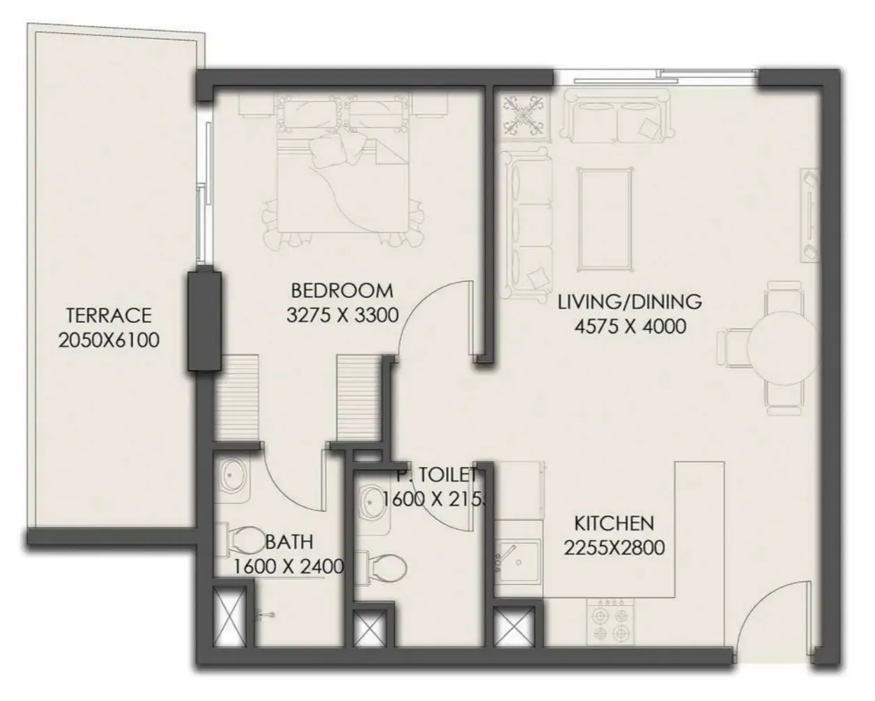 1 bedroom floor plan