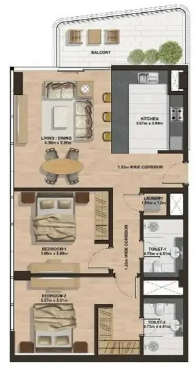 2 bed