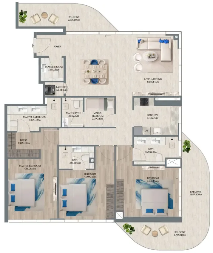 3 bedrooms floor plan