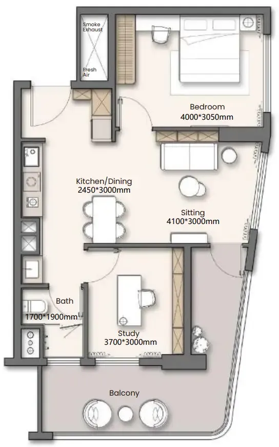 1 bedroom floor plan