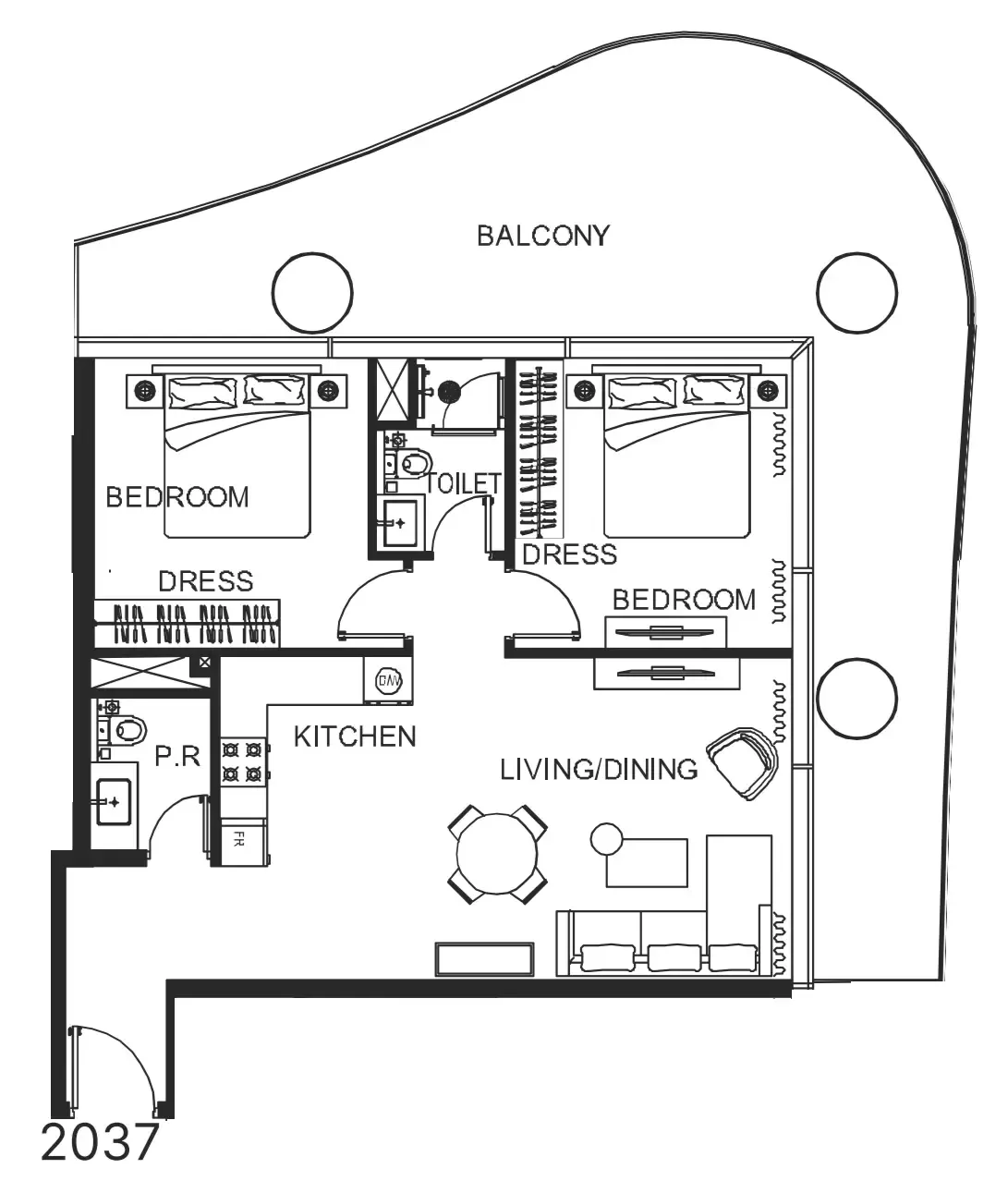 2 bedrooms floor plan