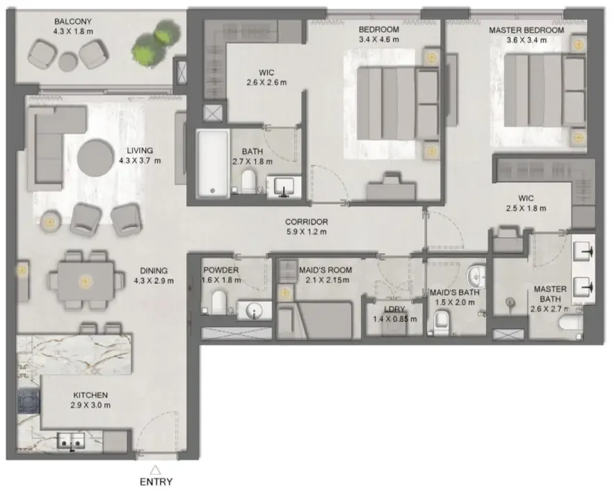 2 bed