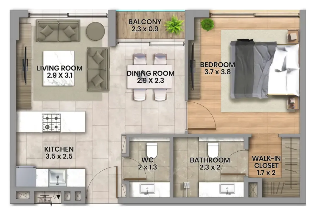 1 bed