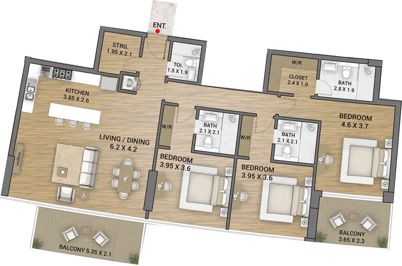 3 bedrooms floor plan