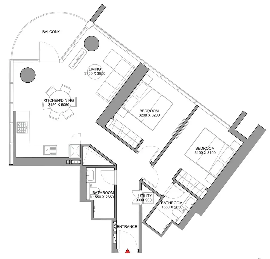 2 bedrooms floor plan