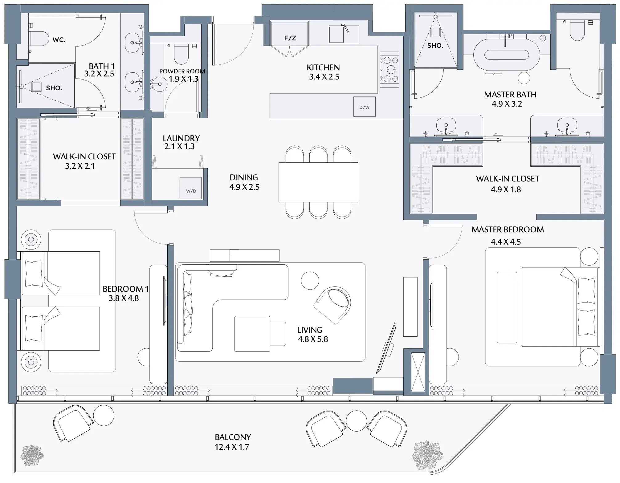 2 bedrooms floor plan