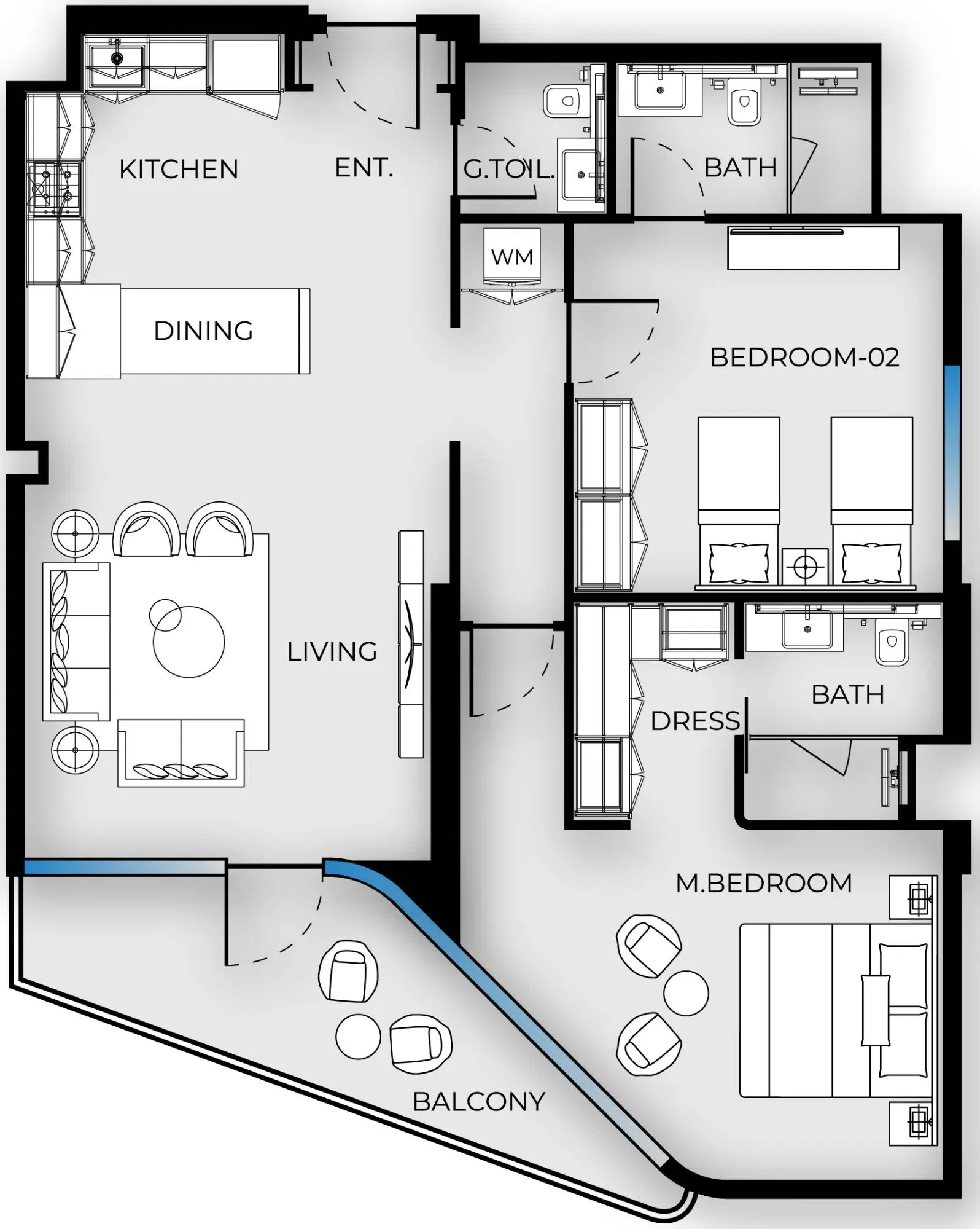 2 bedrooms floor plan