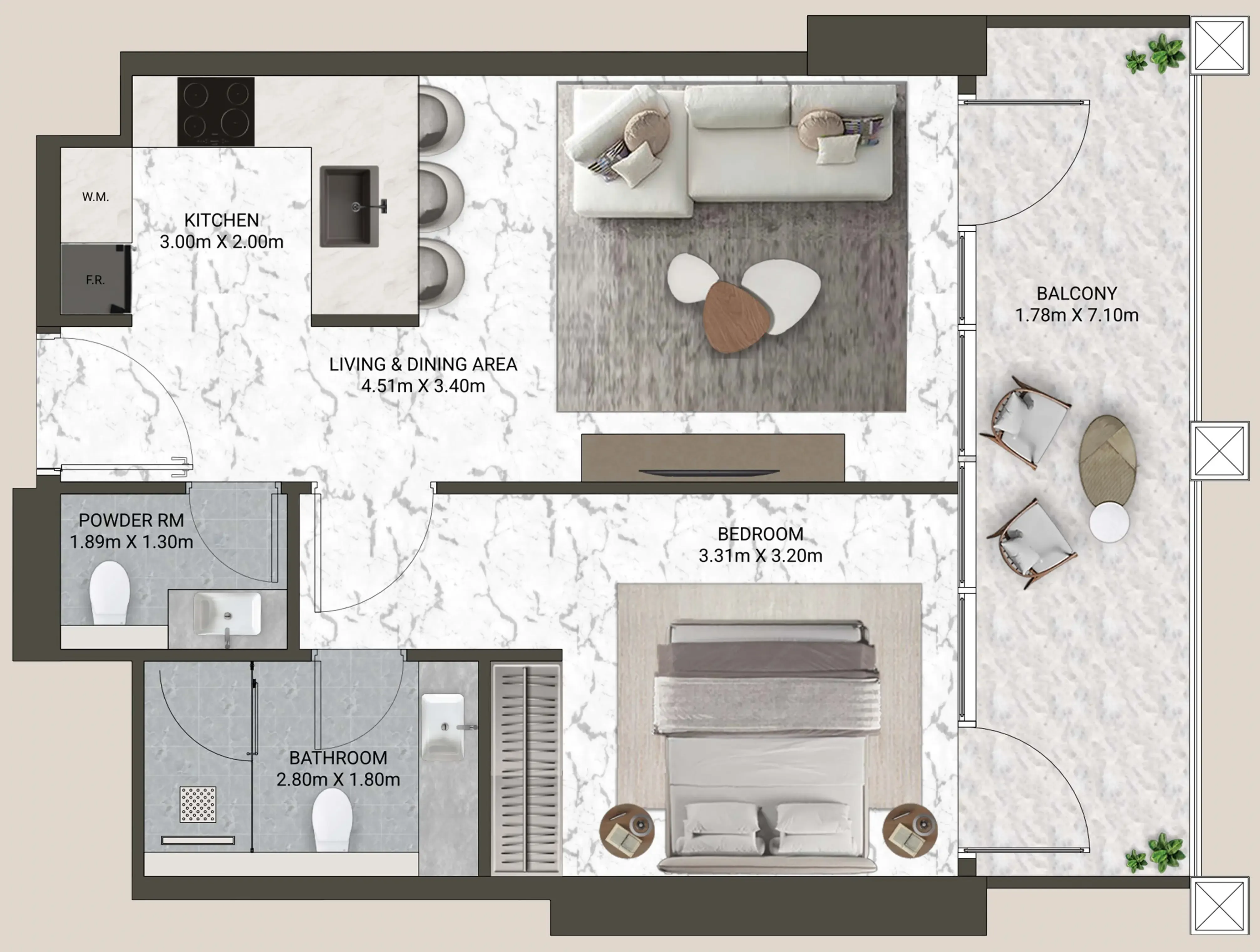 1 bedroom floor plan