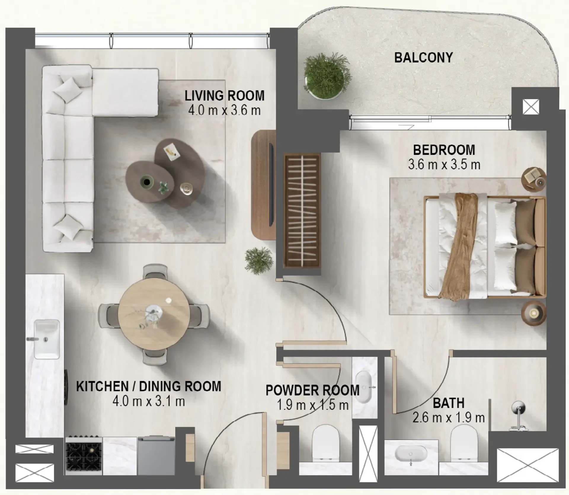 1 bedroom floor plan