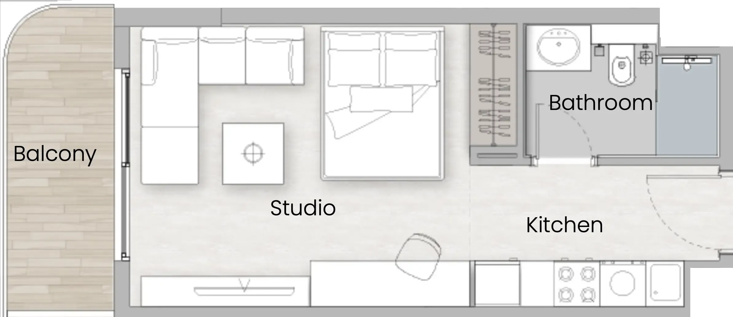 One Beverly — Studio floor plan