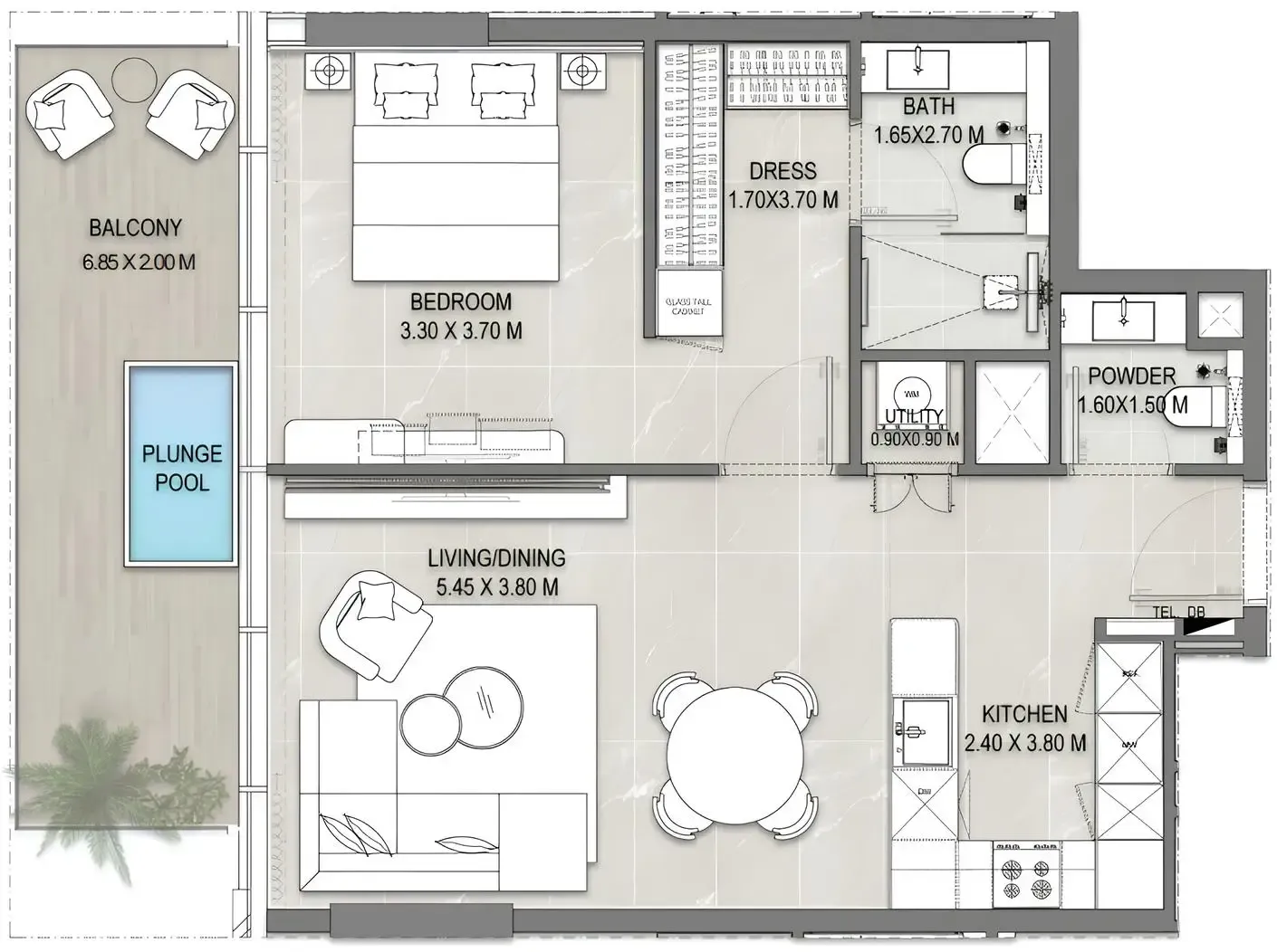 1 bedroom floor plan