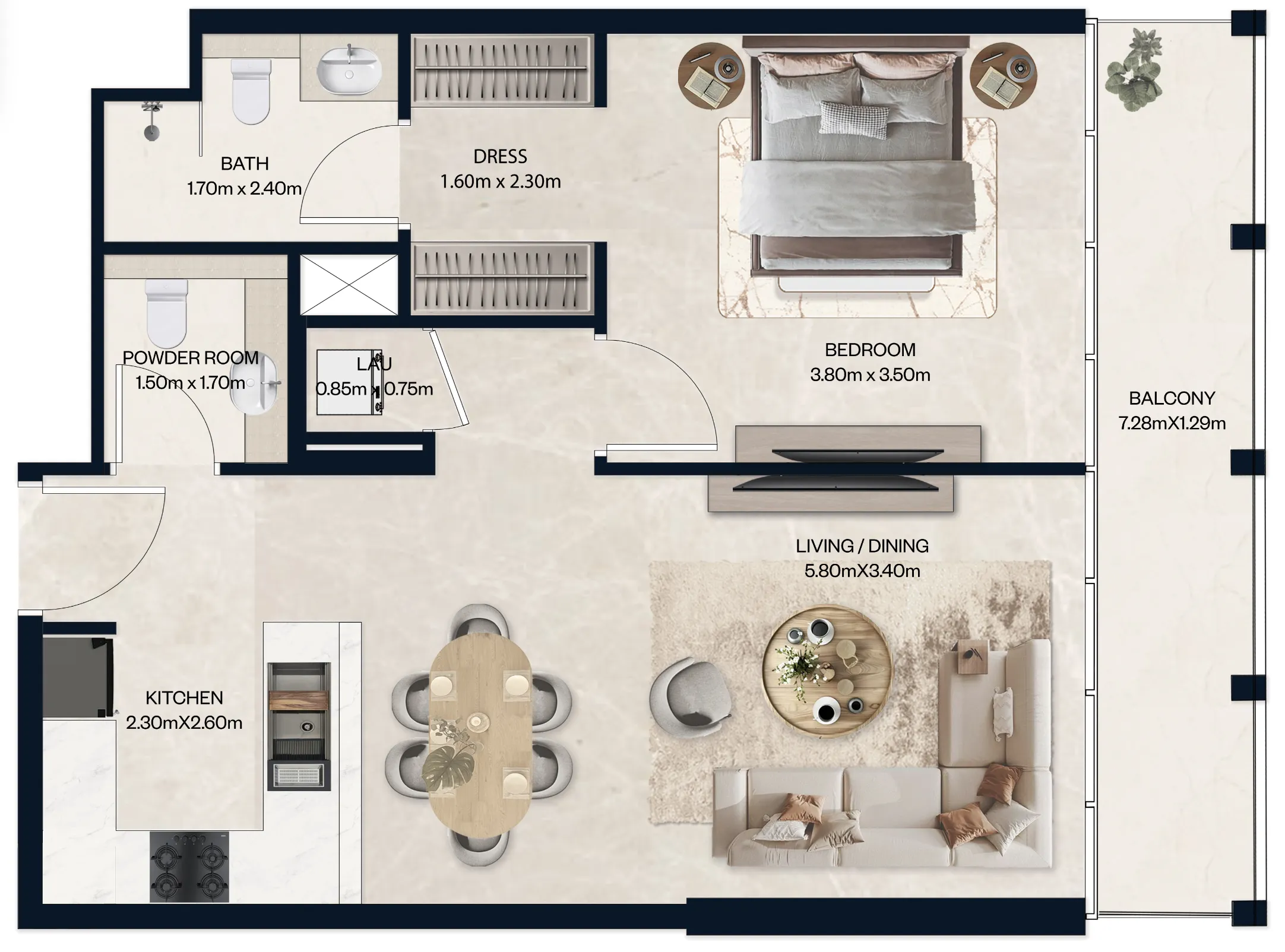 1 bedroom floor plan