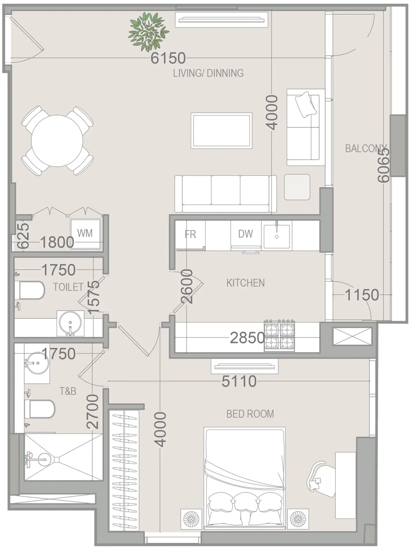1 bedroom floor plan