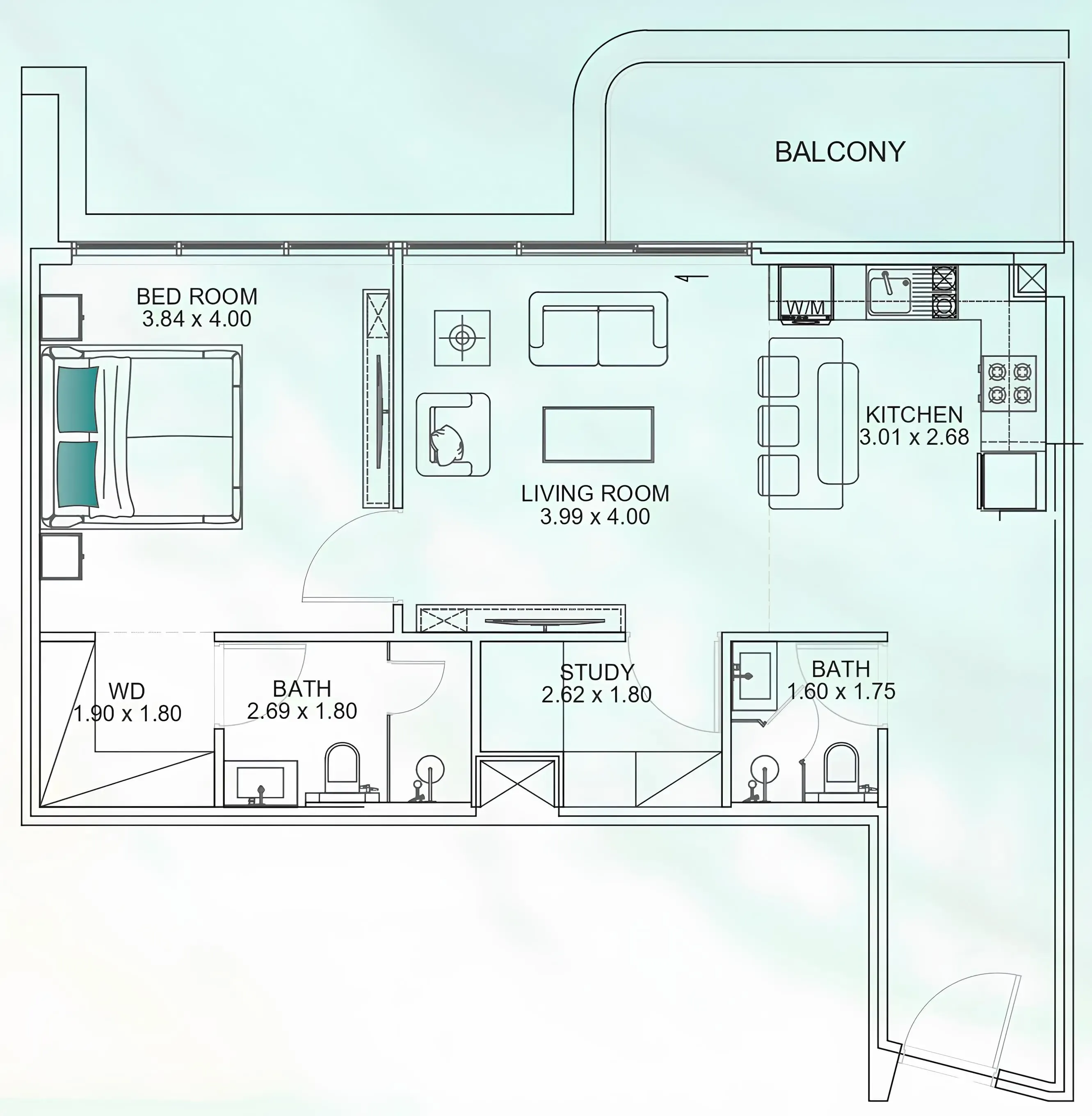 1 bedroom floor plan