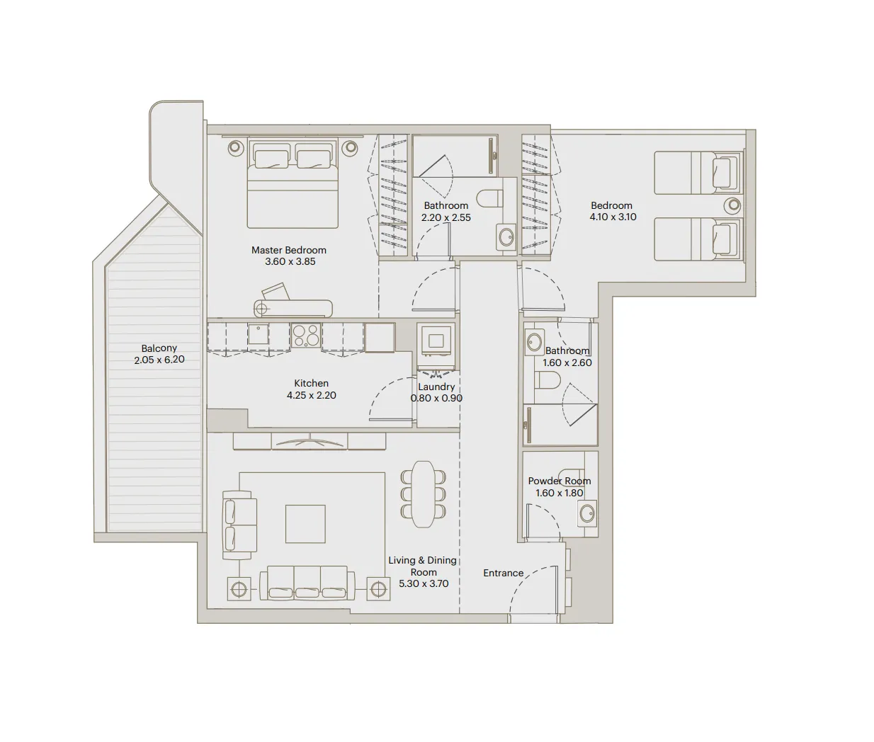 Deyaar Eleve 2BR floor plan
