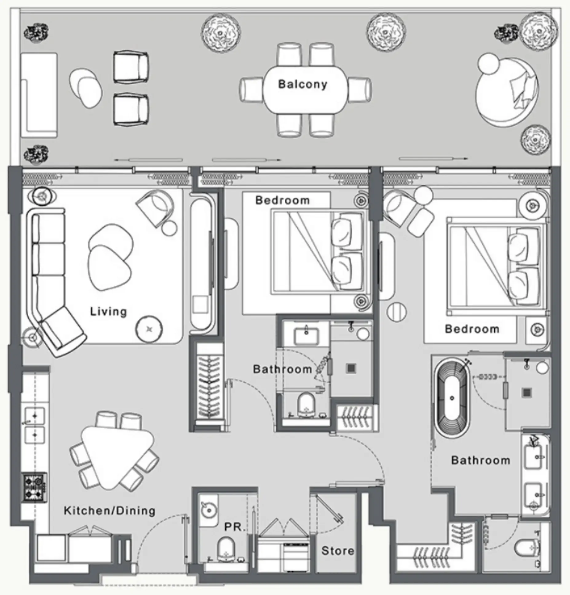 2 bedrooms floor plan