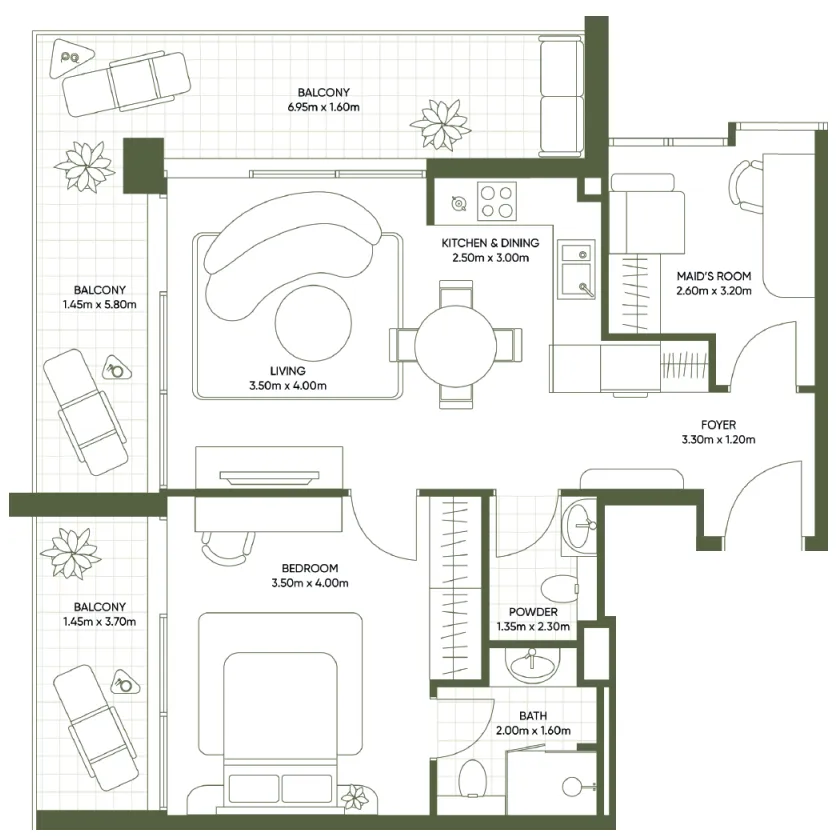 Segrex Development Olivia Gardens 1BR floor plan