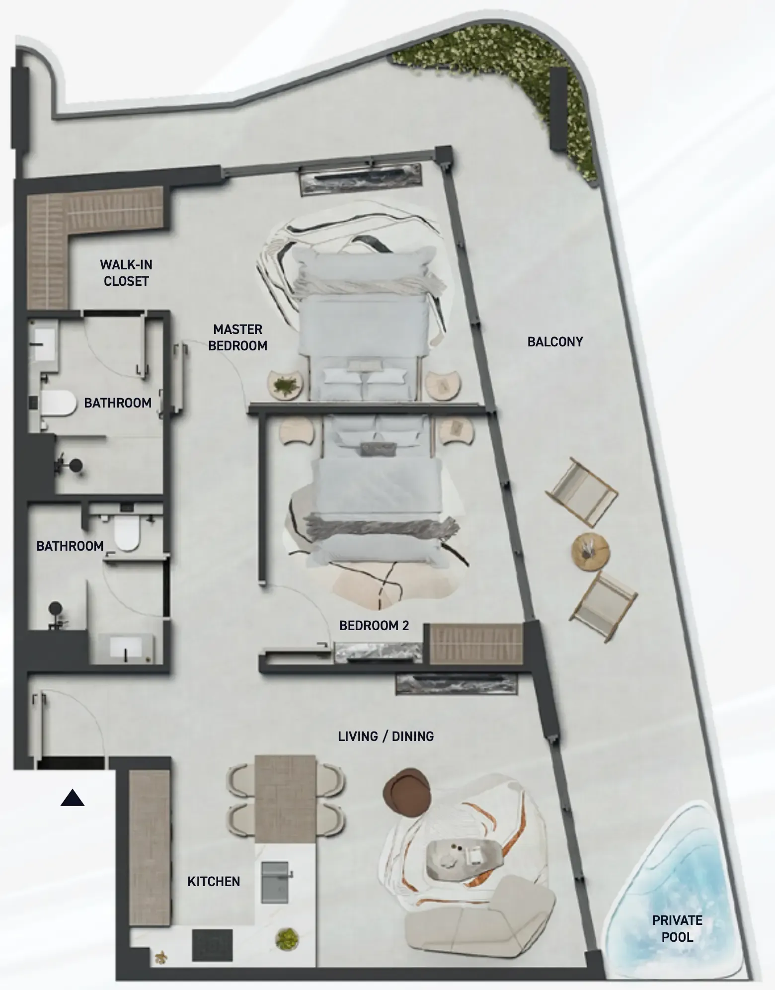 2 bedrooms floor plan