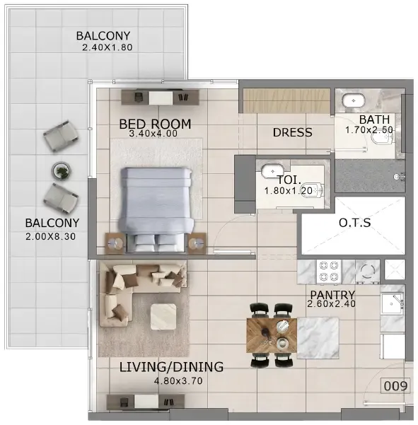 1 bedroom floor plan
