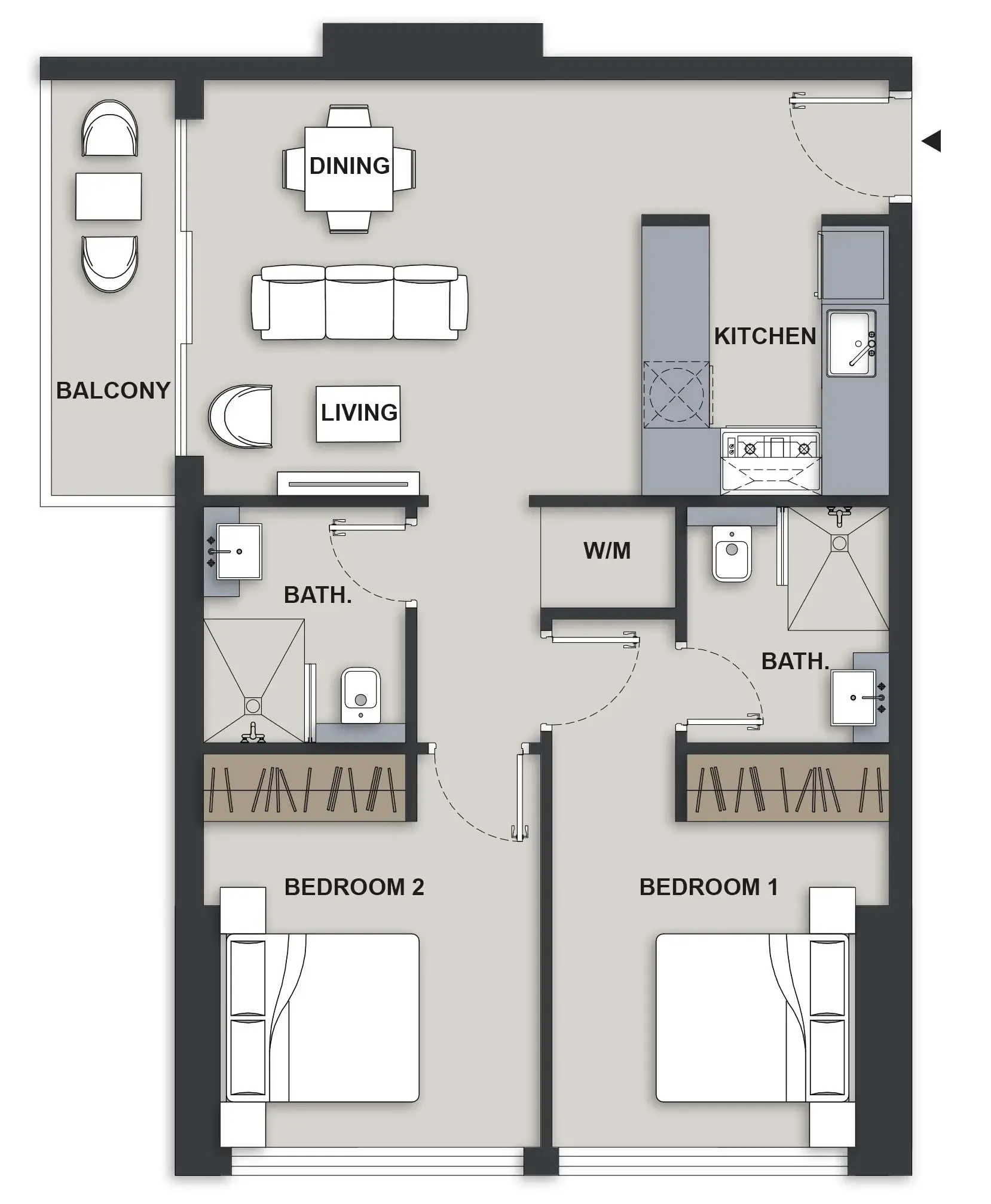 2 bedrooms floor plan