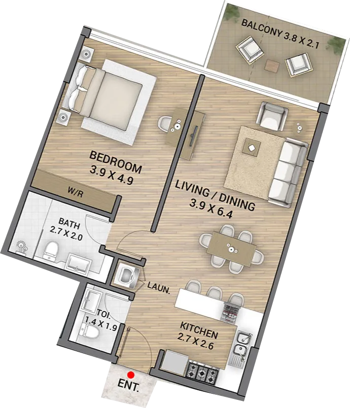 1 bedroom floor plan