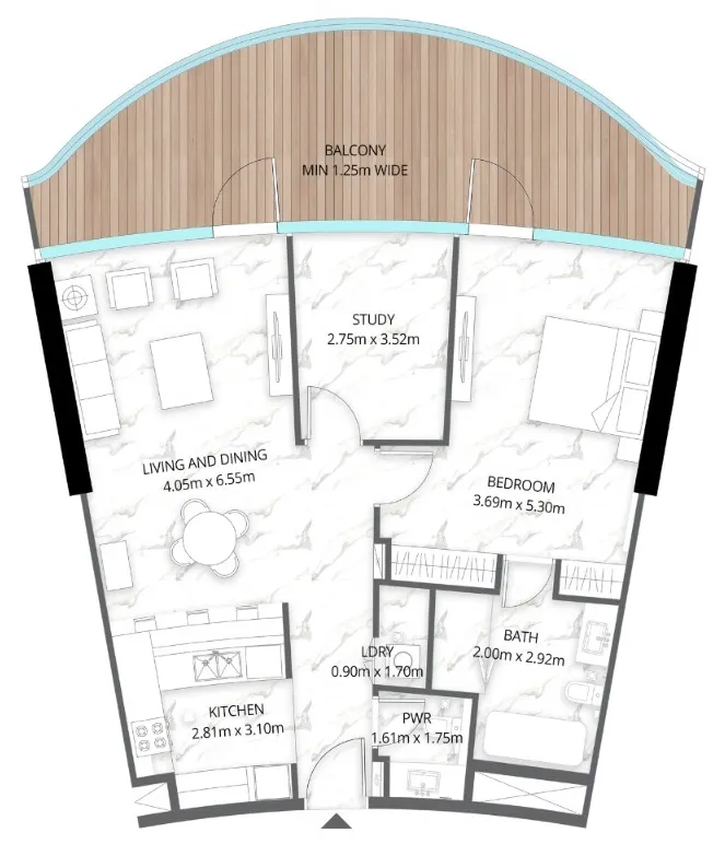Aqua Arc — 1 Bedroom floor plan