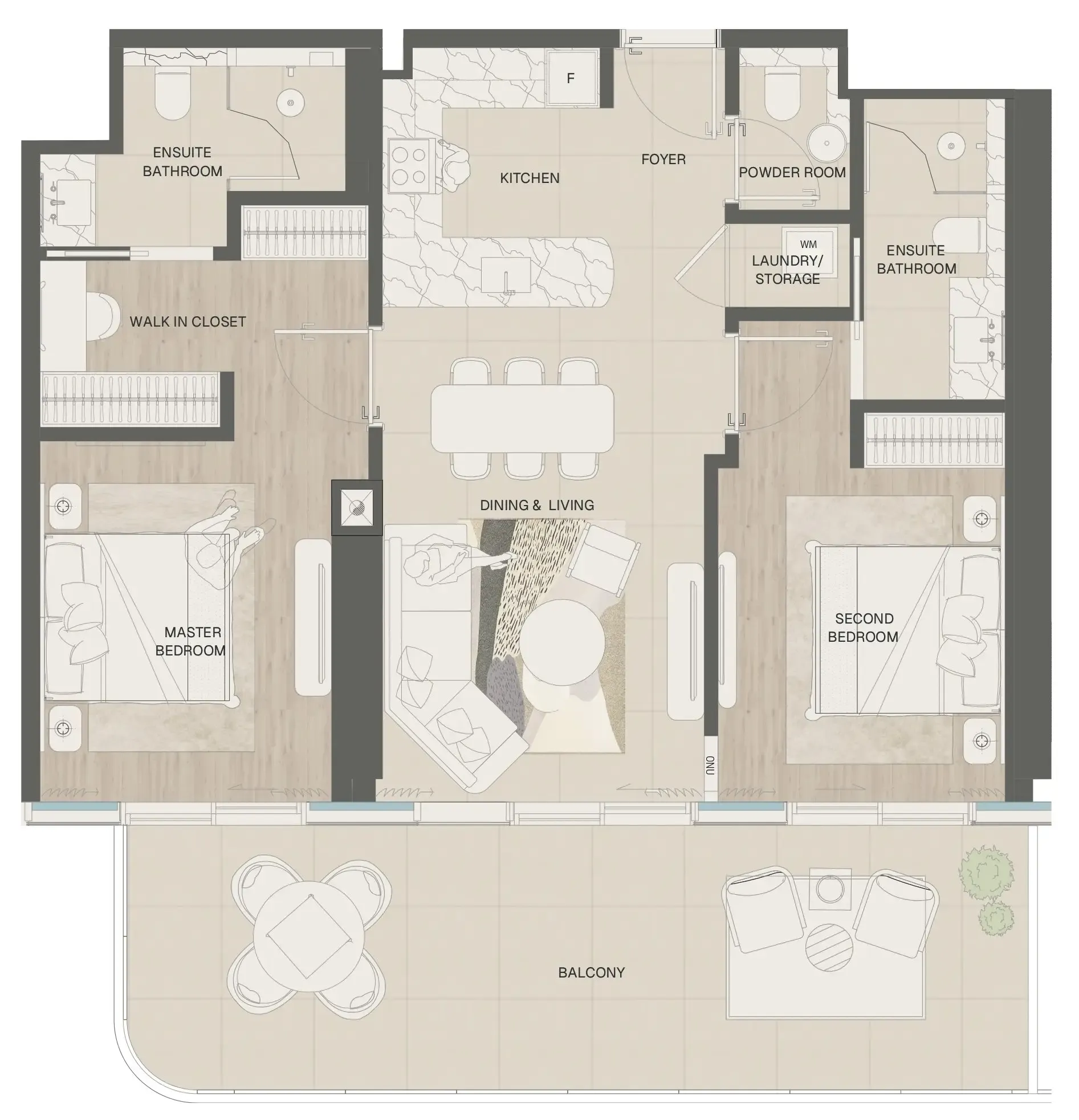 2 bedrooms floor plan