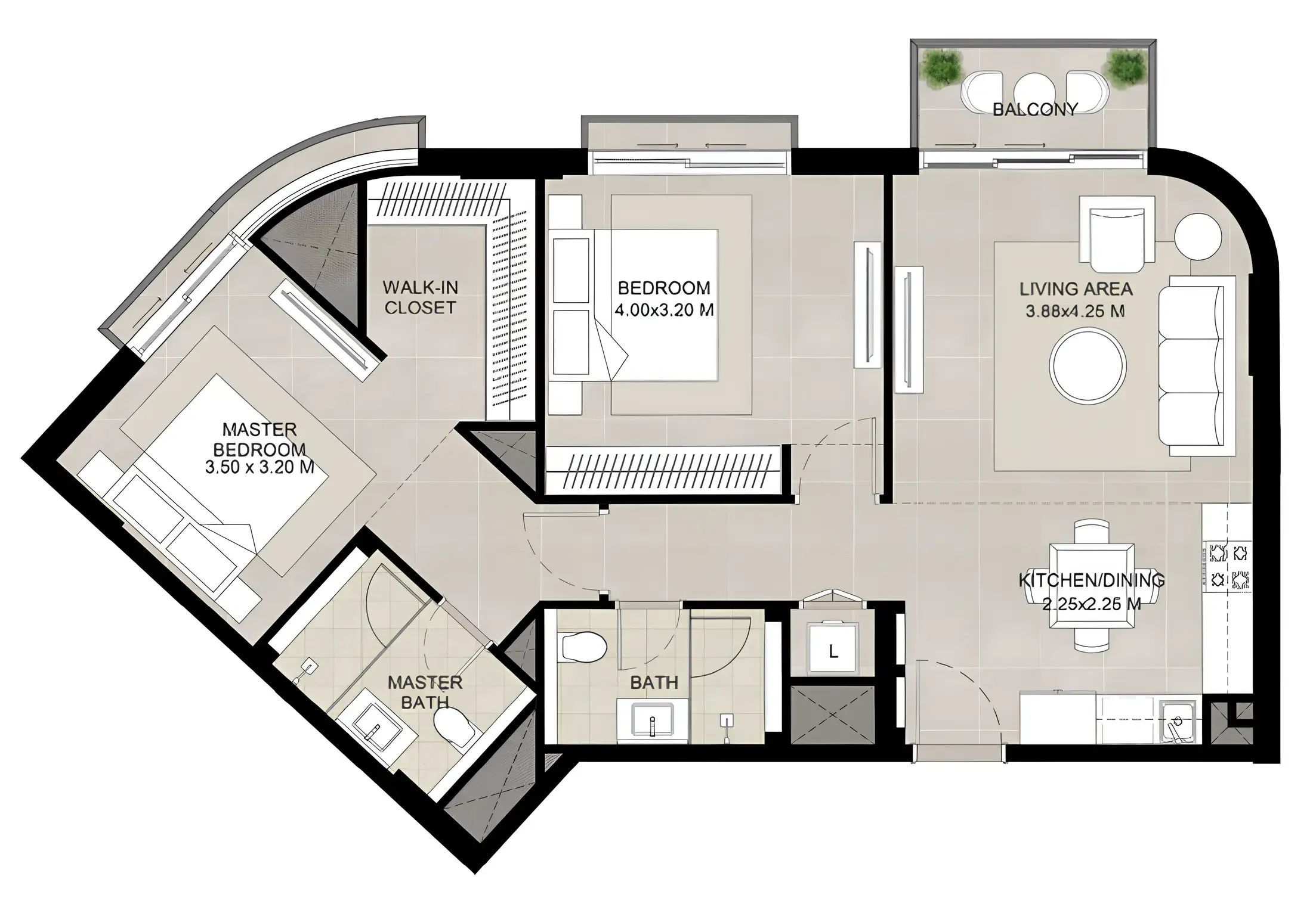 2 bedrooms floor plan